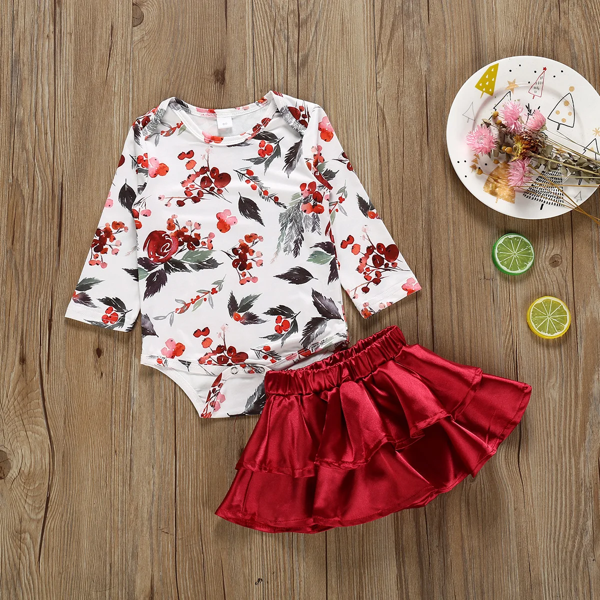 2PCS 0-24M Fashion Cute Newborn Baby Girl Long Sleeve Print Bodysuit Tops Layered Skirt Dress Girls Clothing Set | Детская одежда и