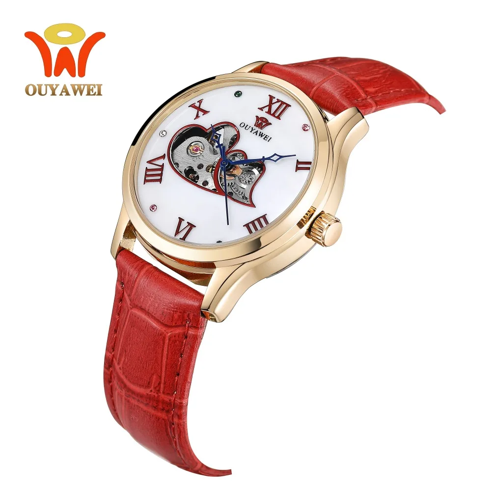 Автоматические механические часы женские наручные montre femme кожаный ремешок