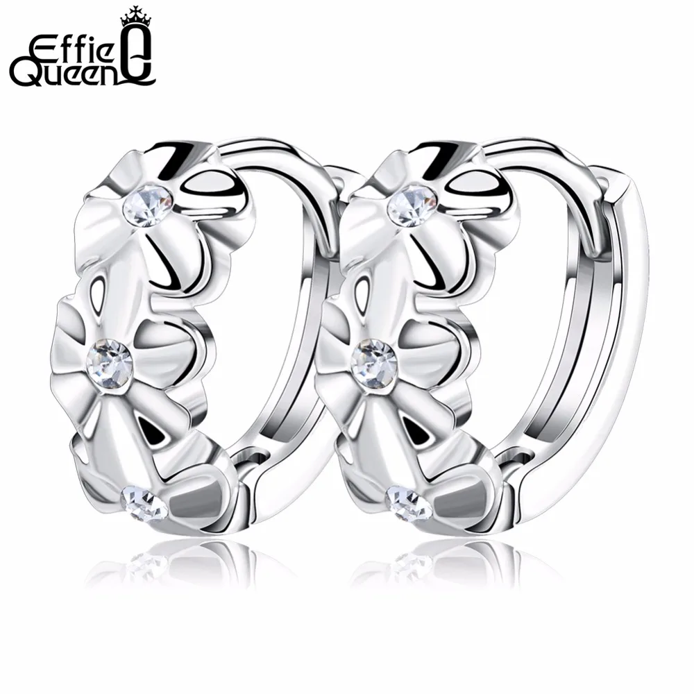 

Effie Queen Silver Color Trendy Flowers Woman Stud Earrings with AAA Austria Crystal Zircon Fashion Women Earrings WE29
