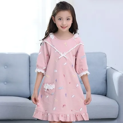 Девочки ночные рубашки pijama infantil детские пижамы для девочек кружевная ночная рубашка с круглым вырезом для девочек-подростков, летний халат, одежда для сна - Цвет: Черный