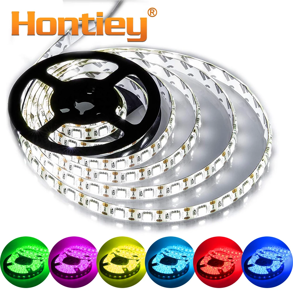 Hontiey Светодиодная лента SMD5050 или 2835 DC12V 60 светодиодный s/m 5 м/рулон белый синий зеленый желтый красный RGB DIY водонепроницаемая гибкая декоративная лампа