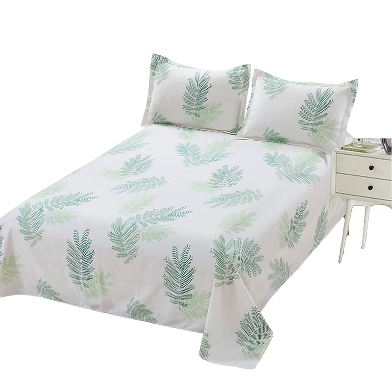 

Simple Stylish Pale Green Leaf Pattern Bedding Set 3Pcs Bed Sheet Set+Pillowcase Cotton Soft Bed cover Flat Sheet 200x230cm Size
