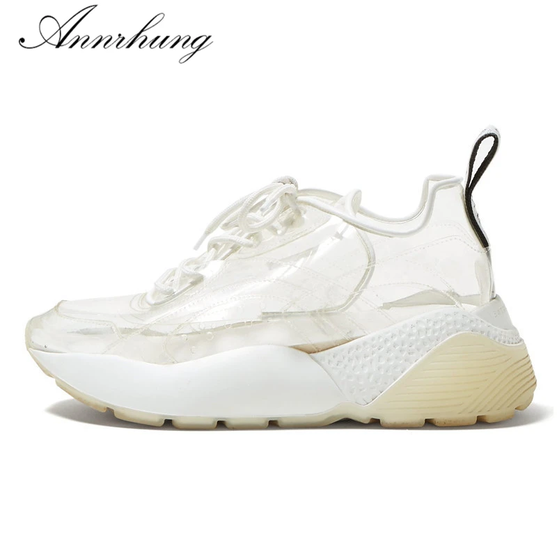 

Transparent PVC Thick Bottom Shoes Women Round Toe Cross-tied Platform Shoes 2019 Newest Clear Casual Flats Women