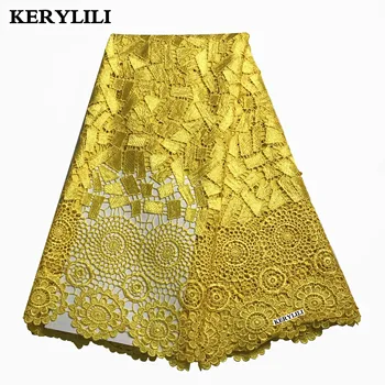 

Yellow New Arrival African Cord Lace Fabric High Quality Cotton Bridal Dress Nigerian Wedding Guipure KRL-57005