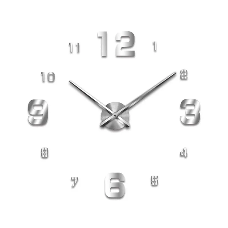 New Fashion 3d Real Big Wall ClocksModern Design Rushed Quartz Clock High Quality Watches Mirror Sticker Diy Living Rooms Decor - Цвет: Silver