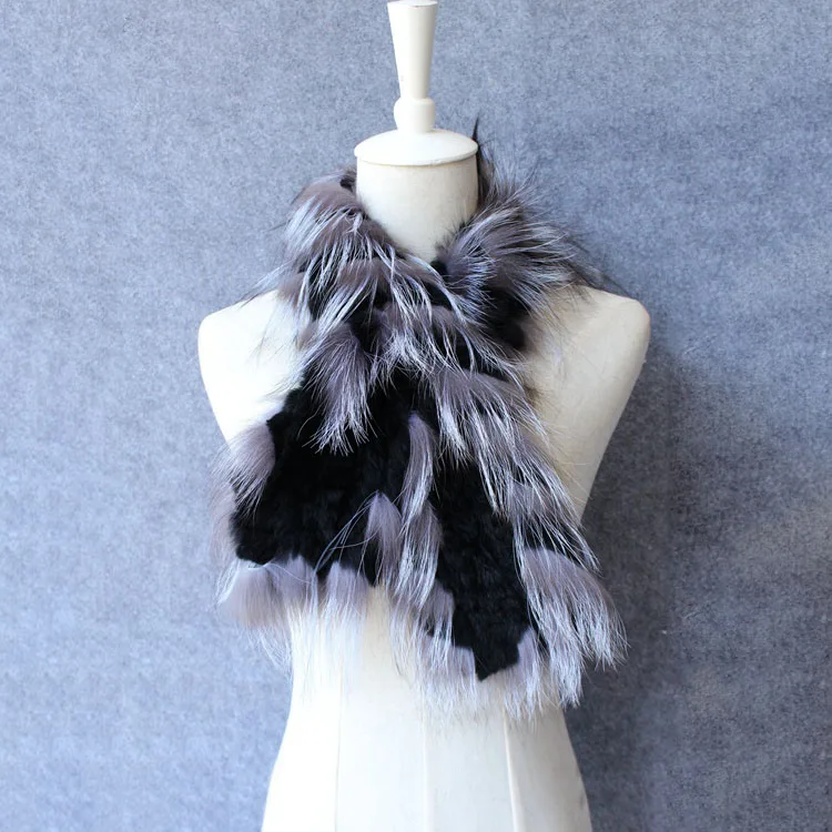 

2017 New Arrival Real Rex Rabbit Fur Scarf silver fox fur trim Ring Women Natural fur collar winter warm egelgant fashion stole