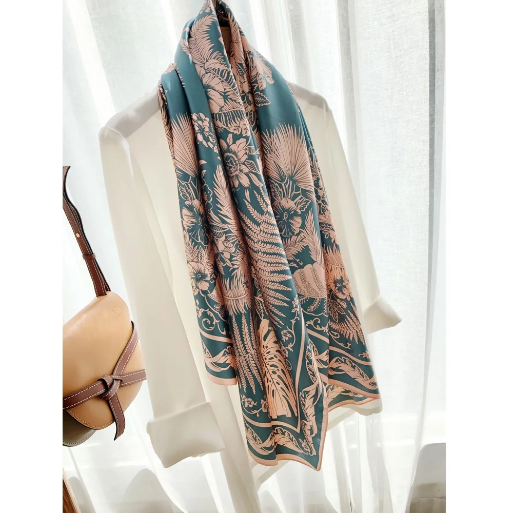 Most Buy MlKJp Fabulous Large Square 100% Silk Scarf Shawl Wraps for Women Luxury Silk Scarves Foulard 110cm