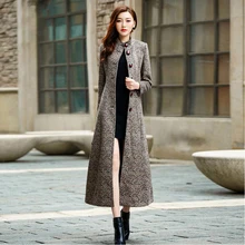 Новинка, европейский стиль, Осеннее и зимнее женское Шерстяное Пальто, тонкий воротник-стойка, шерстяное пальто, женское однобортное шерстяное пальто