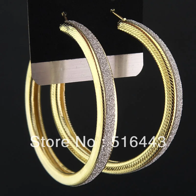 

Wholesale Jewelry Lots 12pairs Fashion Gold Plated Frosted Big Womens Hoop Earrings Free Shipping A-938