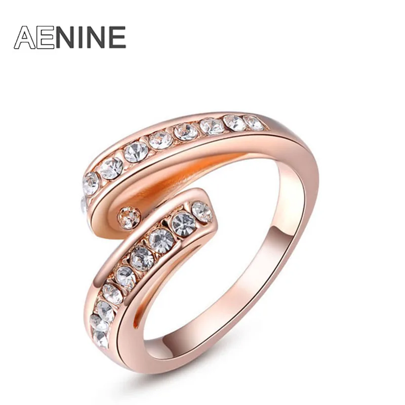 

AENINE Exquisite Rose Gold Color Flying Ribbons Rings For Women Pave Setting Rhinestone Wedding Rings Jewelry Anillo L2010280190