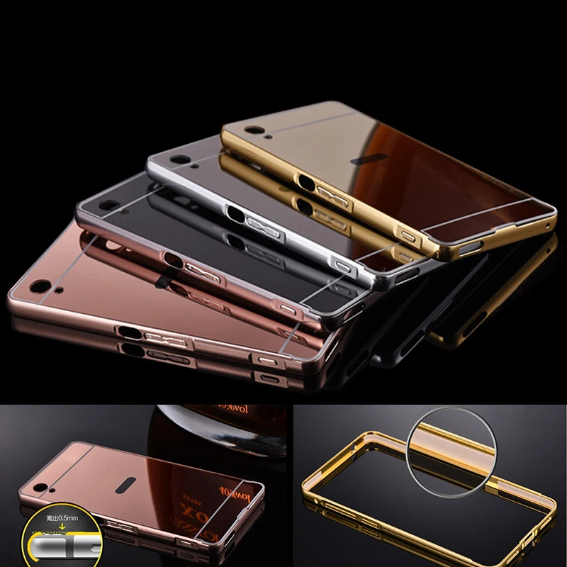 Luxury Aluminum plating Mirror case For Sony Xperia Z1 Z2 Z4 Z5 Z3 Z5 compact M4 aqua M5 Metal Frame PC Back Cover
