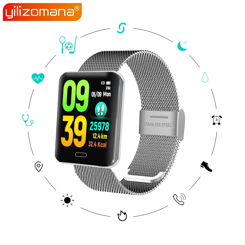 Yilizomana Smart Watch Steel / Silicone Band Steps Rate Heart Monitor Call Reminder LED Screen Smart Wristband for Android IOS