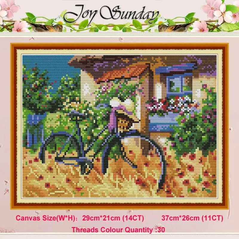 

Bicycle scenery painting counted 11CT 14CT Cross Stitch Set DIY DMC Chinese Cross-stitch Kit Embroidery Needlework home decor