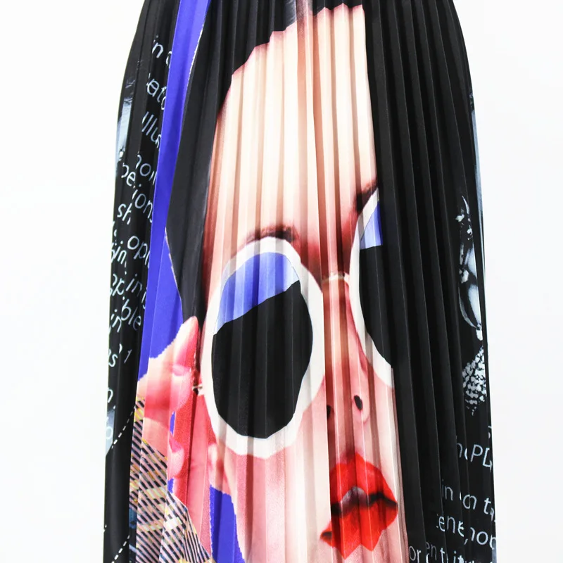 Новая мода Высокая талия печати женские плиссированные юбки весна лето миди юбки женские эластичные талии линия Длинные юбки для женщин