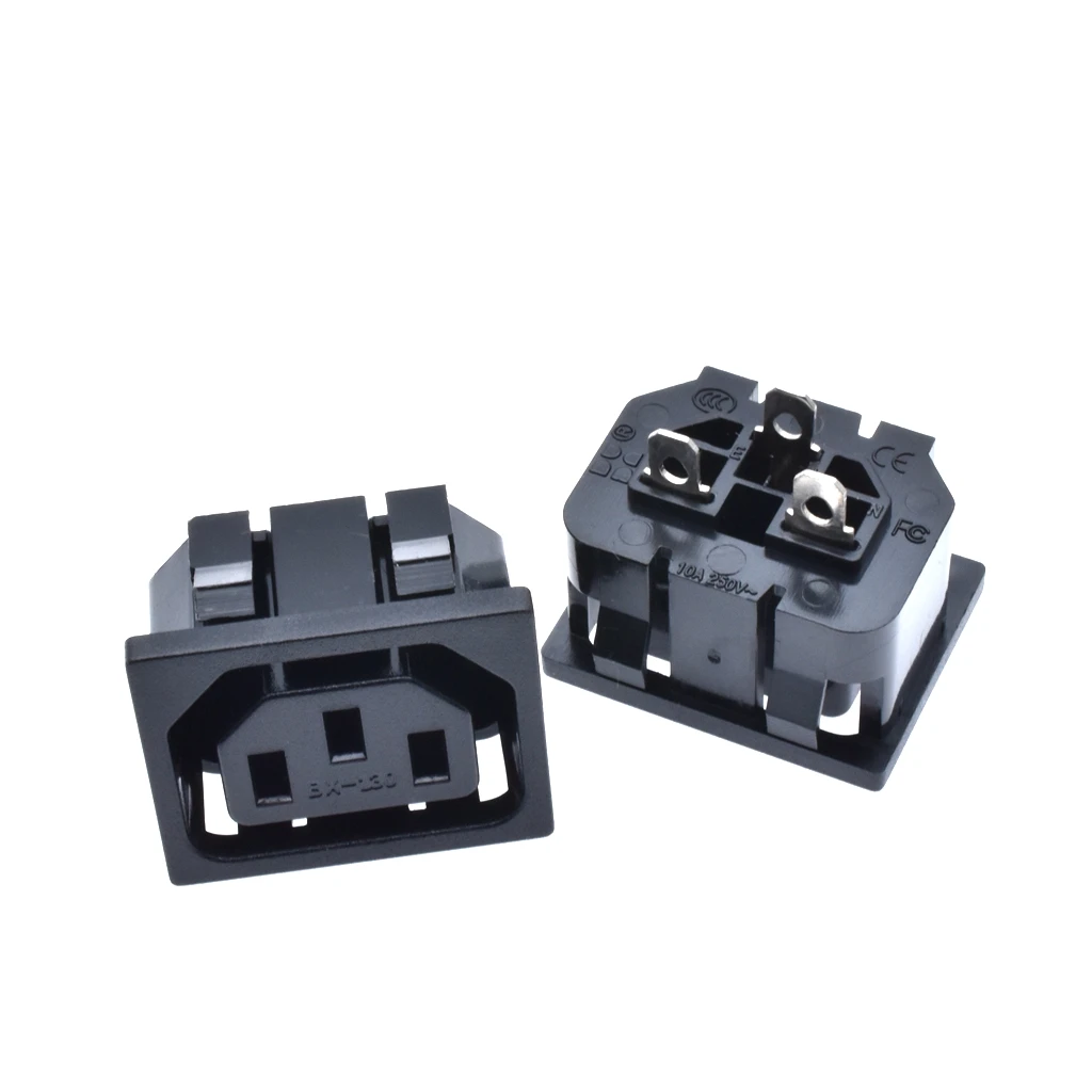 10Pcs/lot 3Pin IEC320 C13 Female Panel Mount Power Inlet Socket AC 250V 10A,full copper