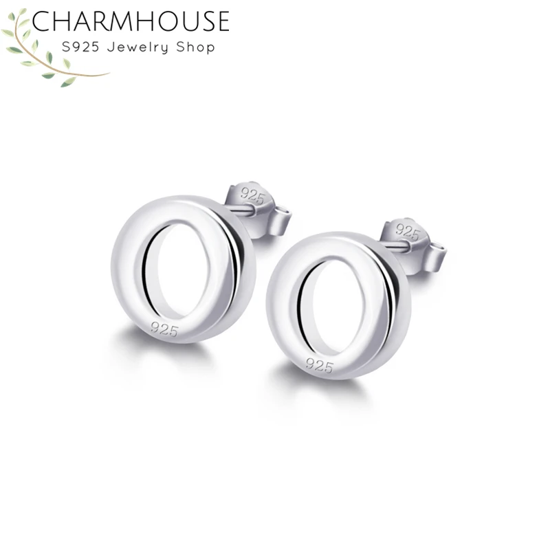 

Charmhouse 925 Silver Stud Earrings for Women Korea Style O Shape Earing Wedding Bridal Jewelry Brincos Best Friend Gifts