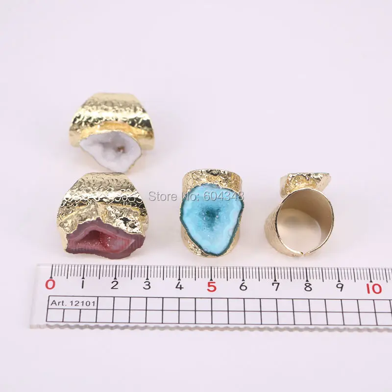 5 шт смешанные цвета Geode кольцо золотистые серьги, изготовленные методом гальванопластики свободной формы друзовидный драгоценный камень ювелирные кольца