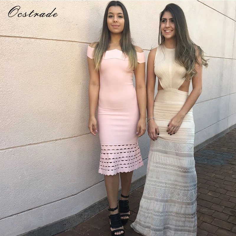 Ocstrade Vestido, Бандажное платье Rosa, новинка, Новое поступление, высокое качество, для женщин, элегантное, волнистое, с открытыми плечами, Бандажное платье из вискозы