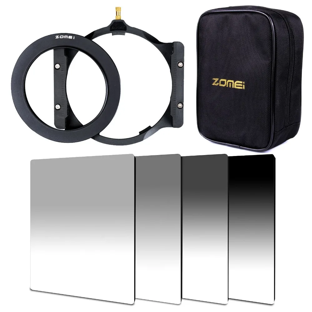 

Zomei 7 in 1 Square Z-PRO Series Filter Holder Support + Adapter Ring 77mm +Gradual Grey ND2+ND4+ND8+ND16 150*100mm +16 slotCase