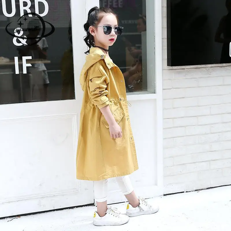 

YAUAMDB kids trench 2018 spring autumn cotton 6-17Y girls jacket overcoat button preppy style children windbreaker clothes59