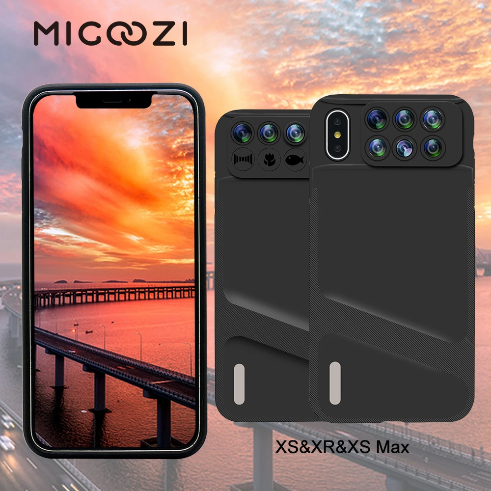 

for iPhone XS Max Camera Lens Kit Fisheye Wide Angle Macro Lens Telescope Lens With Phone Case Cover For iPhone X XS XS Max