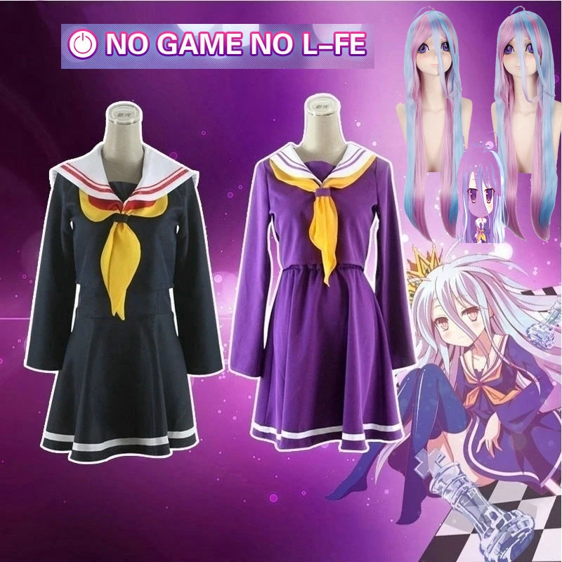 

Anime NO GAME NO LIFE Shiro Cosplay Costume halloween women clothes carival Party Dress Wigs Sailor Suit Japanese School uniform