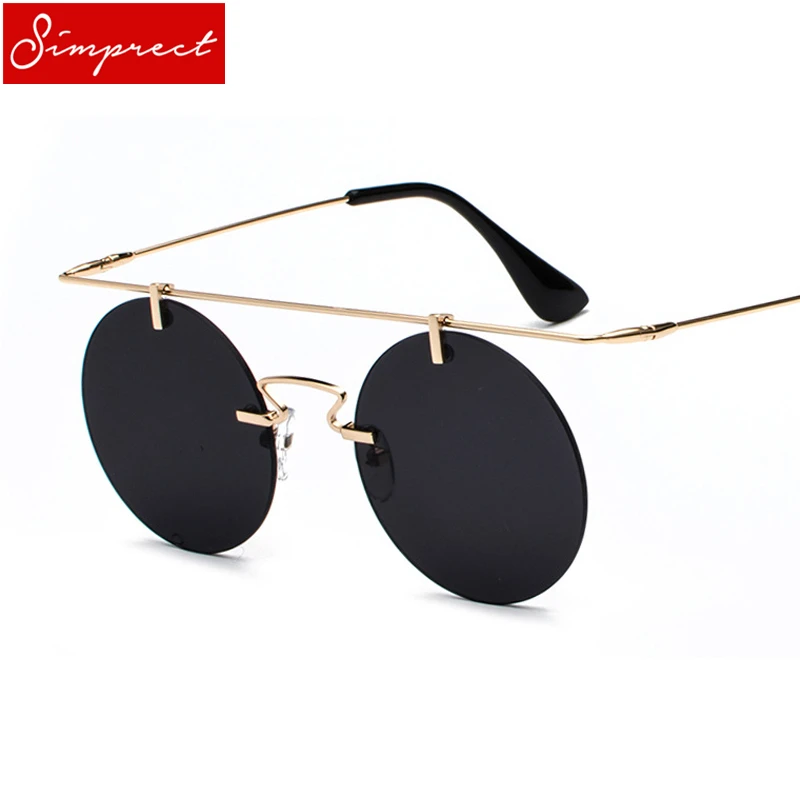 

SIMPRECT Retro Rimless Steampunk Sunglasses Round Men Brand Designer Shades For Women Mirror Metal Sun Glasses Vintage Eyewear
