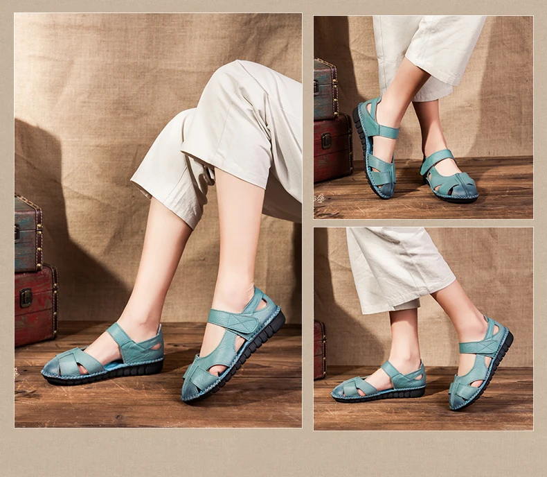 Г., женские кожаные сандалии удобная обувь на мягкой подошве женские сандалии на плоской подошве модная летняя обувь женские сандалии Sandalias Mujer