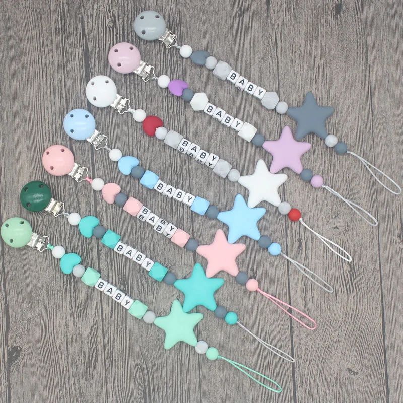 Jual Xcqgh Personalized Nama Buatan Tangan Dot Klip Pemegang Rantai Silicone Pacifier Rantai Bintang Lima Baby Teether Tumbuh Gigi Rantai