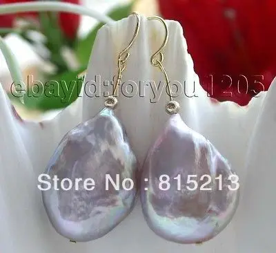 

wb00260 Genuine Natural Purple Reborn Keshi Pearl Earrings 14k