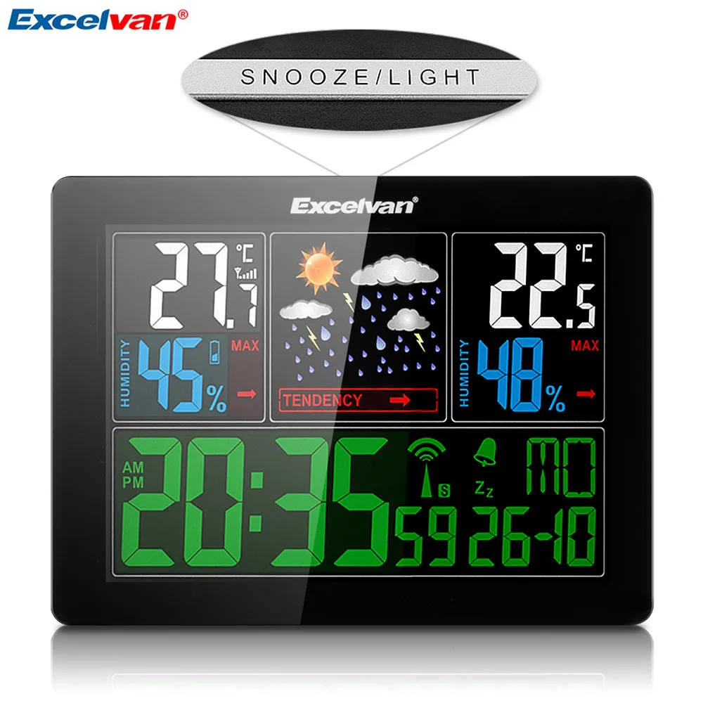 EXCELVAN COLOR Wireless Weather Station With Forecast Temperature Humidity EU Plug Alarm and Snooze Thermometer Hygrometer Clock9
