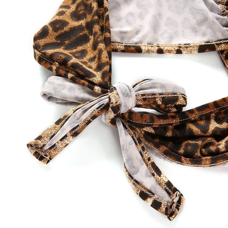 Women Sexy Crop Tops Woman Fashion Spaghetti Strap Night Club Party Crop Top Bra Leopard Printed Halter Neck Bra Backless Vest
