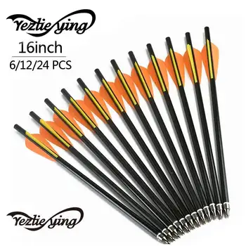 

6/12/24pcs shoting archery 16inch fiberglass hunting arrows 1 yellow 2 Orange Feather replaceable arrow head for Crossbow Bolts