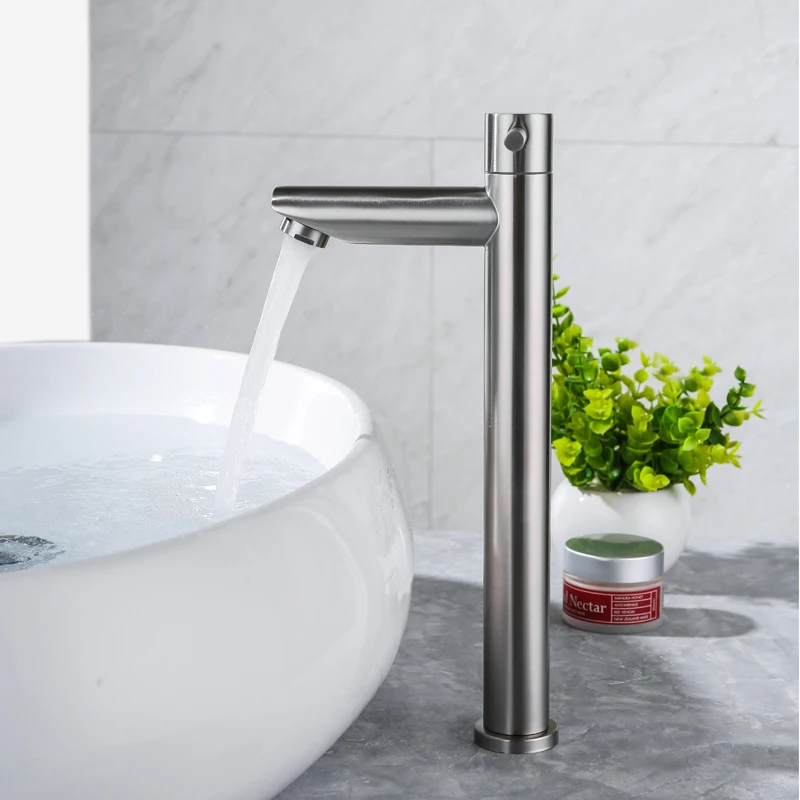 

IVRICH Quick Open Tall Basin Cold Tap Brushed Stainless bathroom faucet Above Counter Basin sink faucet robinet lavabo VR5002