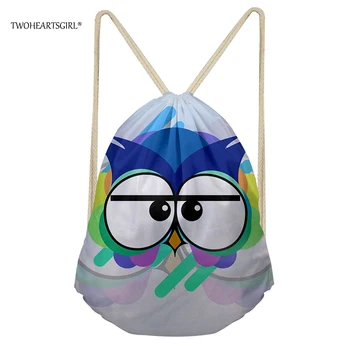 

TWOHEARTSGIRL Cartoon Owl Printing Drawstring Backpack for Boys Girls Kids Lightweight Cute School Back Bags Mochila Infantil