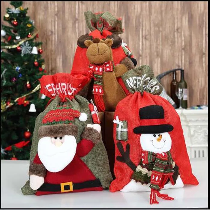 

1pcs 34x56cm Big Size Santa Claus Snowman Gift Bag Christmas candy apple packaging bag Christmas Home Decorations