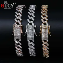 GUCY личностные хип-хоп/панк мужские браслеты Iced Out Cubic Zircon в Майями Curb Cuban Link Chain подарочные браслеты и ювелирные изделия 7,8, 9 дюймов