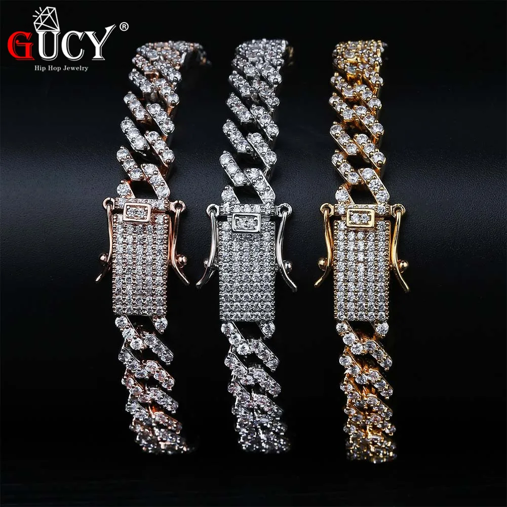 

GUCY Personality Hip Hop/Punk Men's Bracelets Iced Out Cubic Zircon Miami Curb Cuban Link Chain Bracelet Jewelry Gifts 7,8,9inch