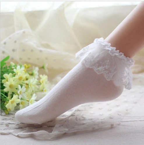 Милые женские короткие носки в стиле Харадзюку, короткие теплые хлопковые винтажные кружевные носки с оборками, белые носки принцессы для девочек