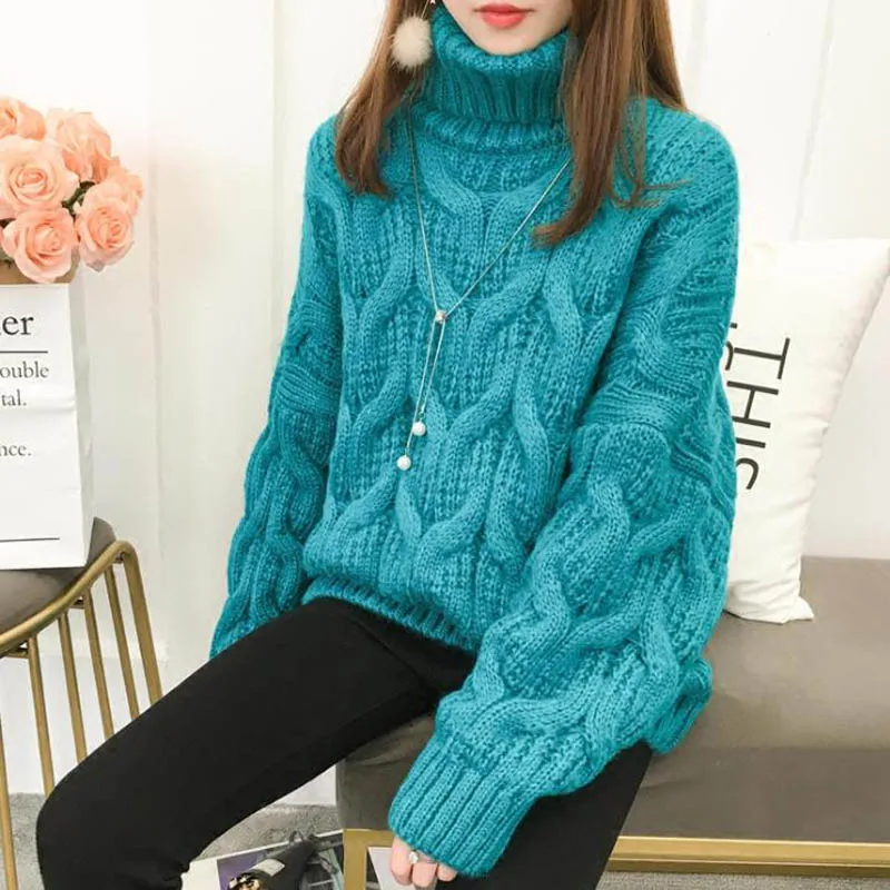 

Women Sweater Turtleneck 2019 New Arrival Autumn And Winter Thick Loose Female Sweater Teenage Girl Pullover Korean Style A41