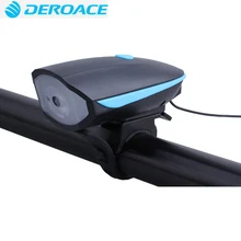 DEROACE Bicycle Light Power Bank Waterproof USB Rechargeable Bike Light Side Warning Flashlight 230 Lumen 3 Modes 120dB horn
