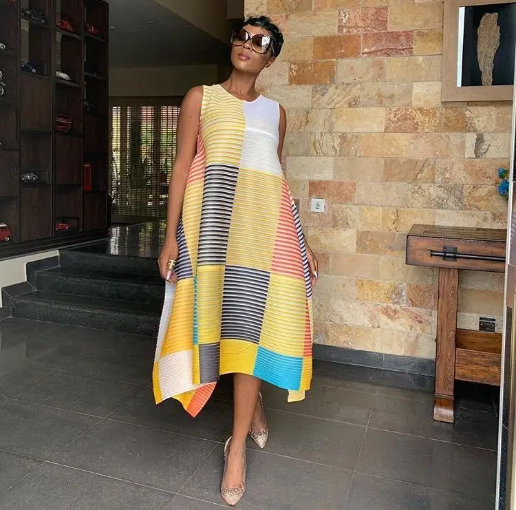 

FREE SHIPPING spring and summer fashion patchwork pleated loose sleeveless asymmetrical DRESS IN STOCK