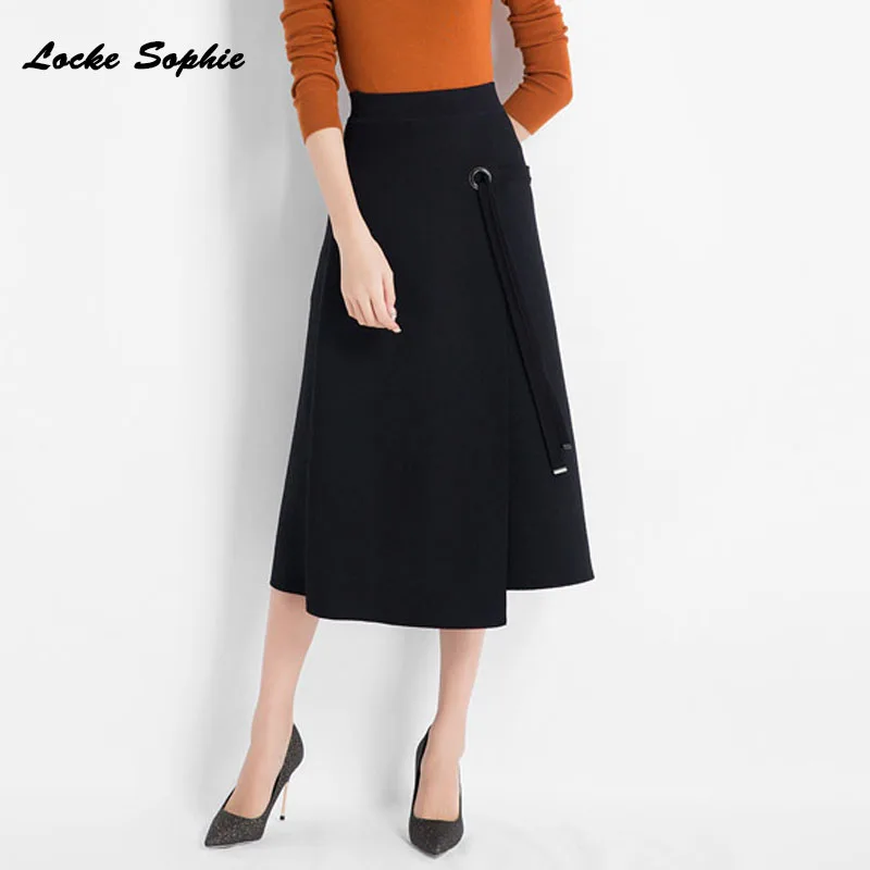 

Hight waist Women's A-line knit skirts 2019 Autumn Knitted cotton Splicing Irregular waist belt Long skirt Ladies Skinny skirts
