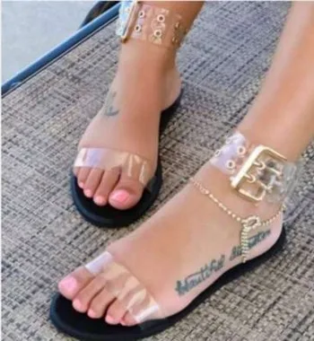 Сандалии; женские босоножки; прозрачные тапочки; женская прозрачная обувь больших размеров; женские пляжные сандалии в римском стиле; Sandalias Mujer - Цвет: White