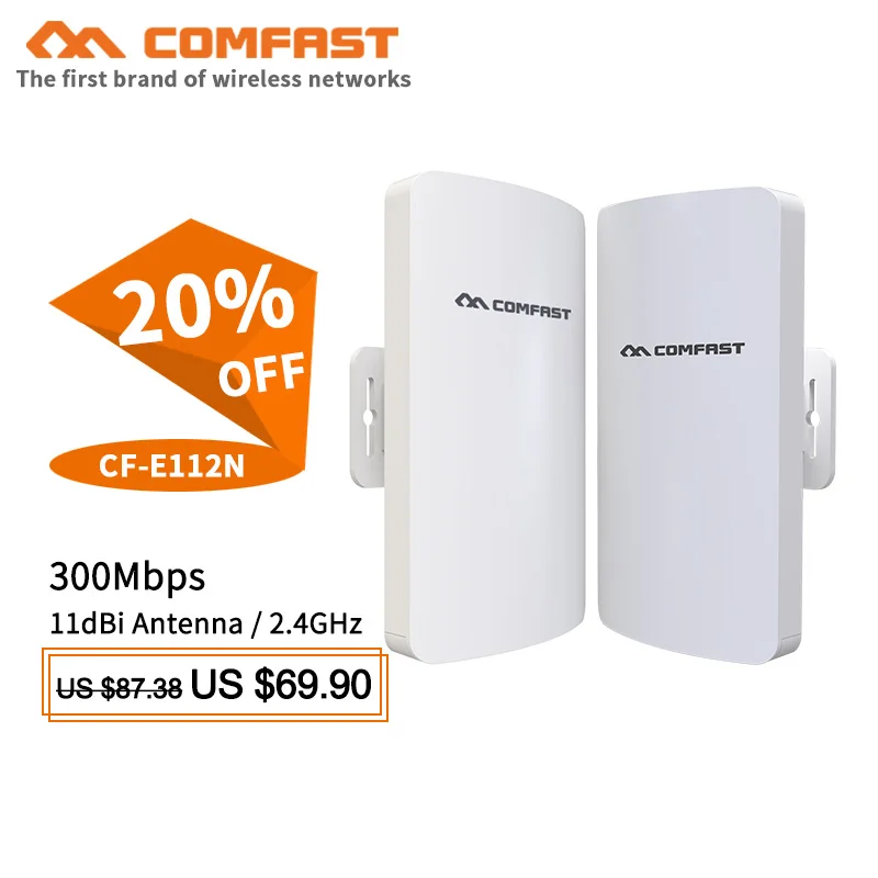 

2pcs/set 1-2KM long range COMFAST Outdoor Mini CPE Wireless bridge AP router 300Mbps Nanostation repeater antenna for IP camera