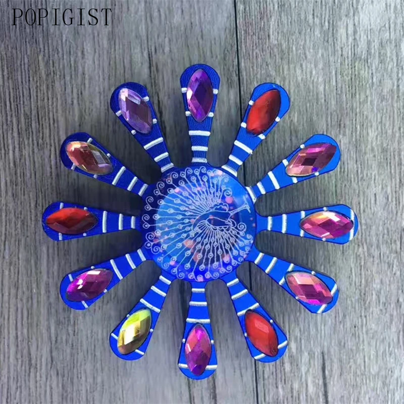 Павлин Спиннер-Спиннер синий цвет сплав палец горячий Радужный елочный шар с павлинами ручной Спиннер Непоседа Tri-Spinner 3D настольная игрушка EDC