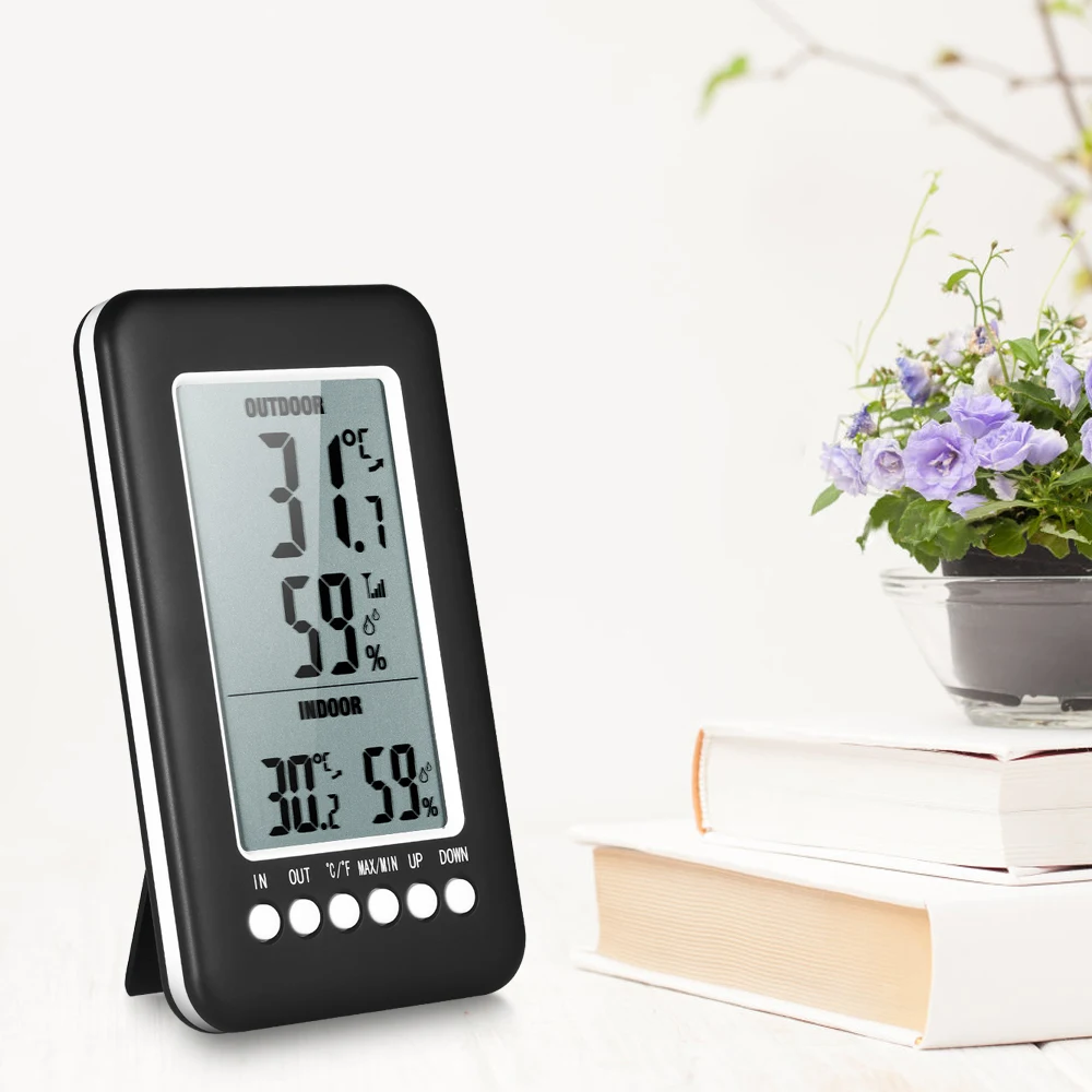 

Wireless Digital Thermometer Hygrometer Indoor/Outdoor LCD Temperature Humidity Meter with Max Min Value Display Transmitter