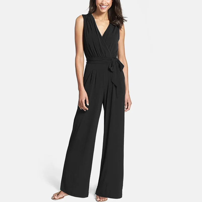 2017 Europe and the United States new pants wide leg jumpsuit sleeveless V-neck dress pants (1)