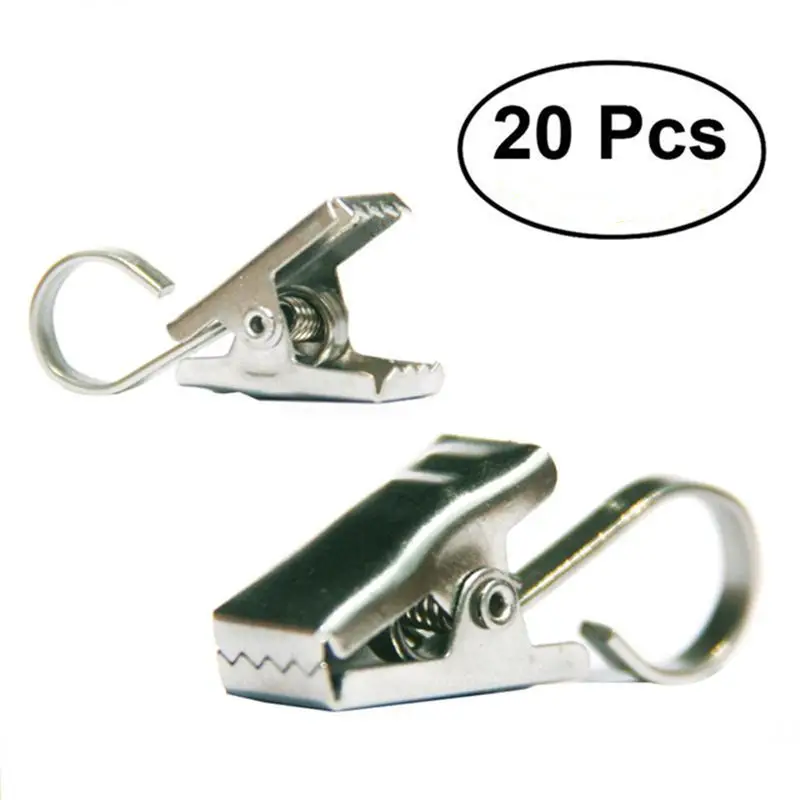 20PCS Rustproof Drapery Ring Satin Nickel Curtain Clips With Hook