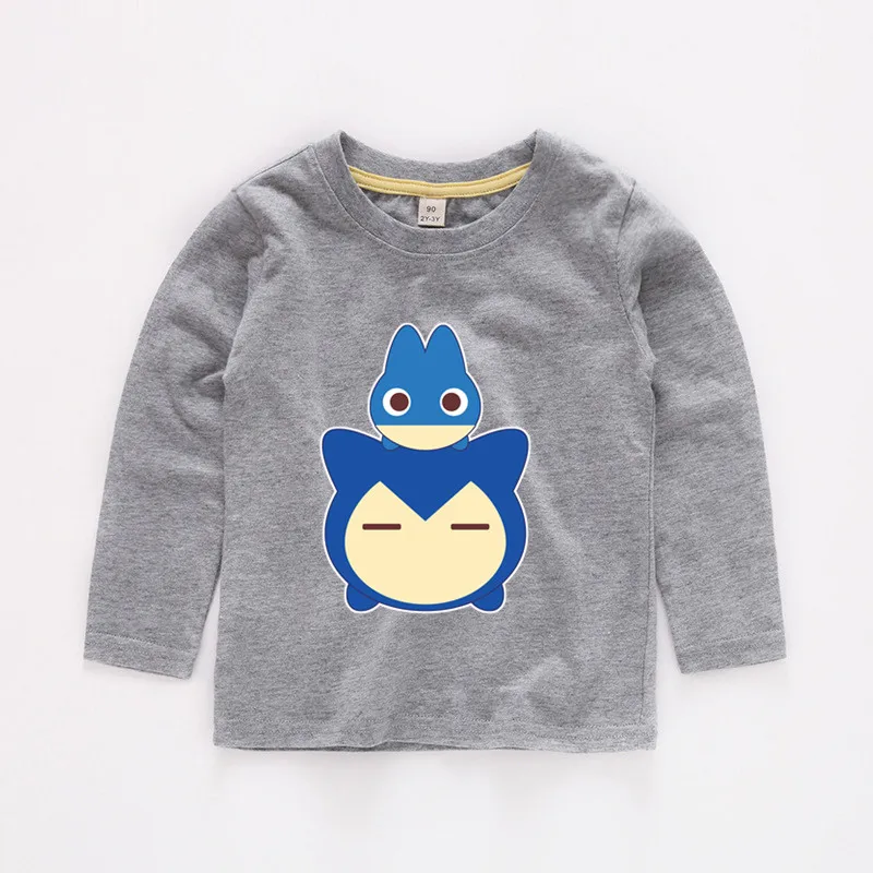 Серый От 2 до 12 лет Детская Snorlax для маленьких Топы для девочек Одежда для маленьких мальчиков детская одежда с длинными рукавами футболка b236 - Цвет: Серый